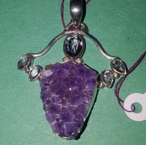 New Sterling silver Amethyst & mystic topaz pendant - Picture 2 of 5